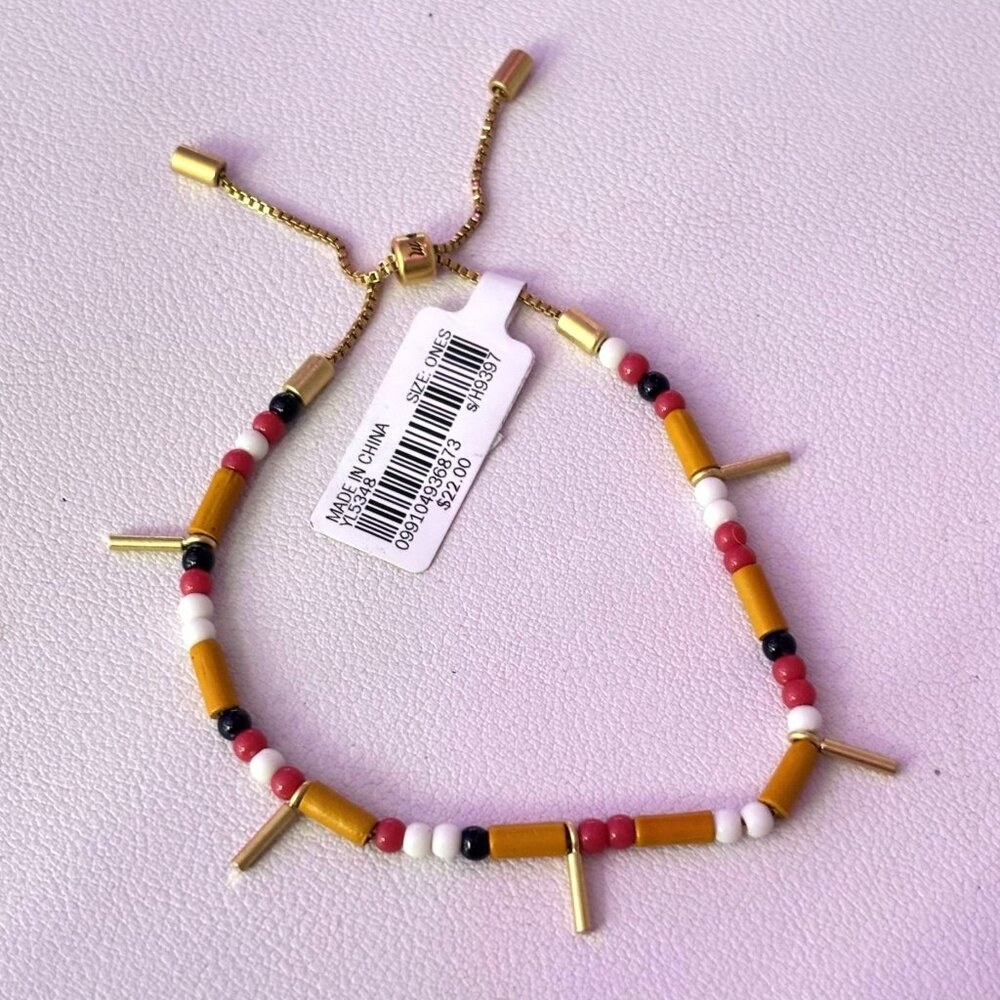 NWT MADEWELL Hayfield Adjustable Beaded Bracelet Boho Seed Beads Colorful Yellow - Picture 3 of 4